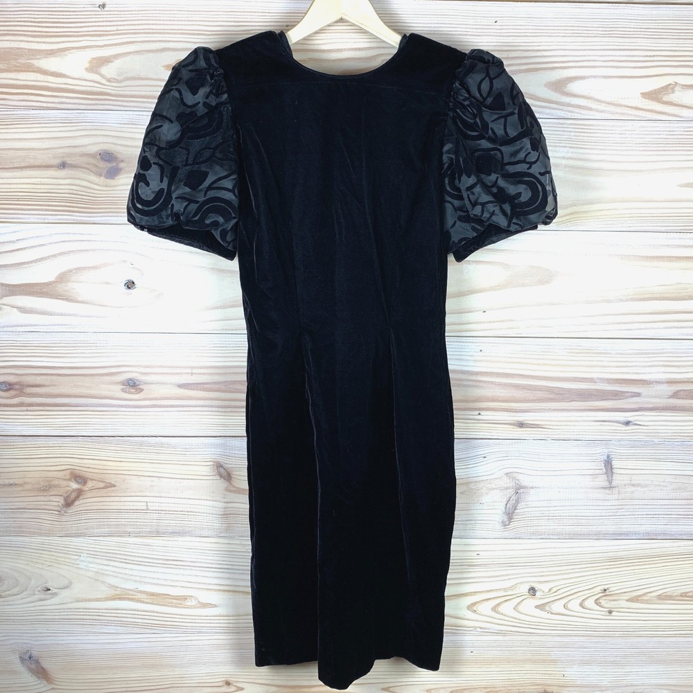 Vtg Sharon Young Dresses Women 6 Black Velvet Puff‎ Sleeve Ballet Croquette